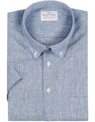 Overhemd linnen korte mouwen | Blauw