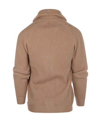 William Lockie Cardigan mit Knopfleiste und Schalkragen | Kamel