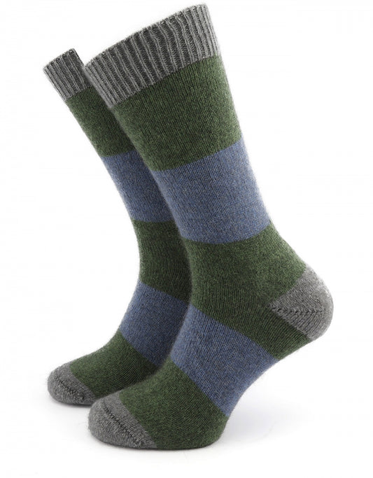 Hoop Stripe Sock | Groen/Blauw/Grijs brede streep