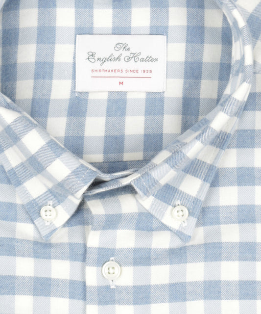 Brushed Cotton Shirt Button Down | Wit Lichtblauw Ruit