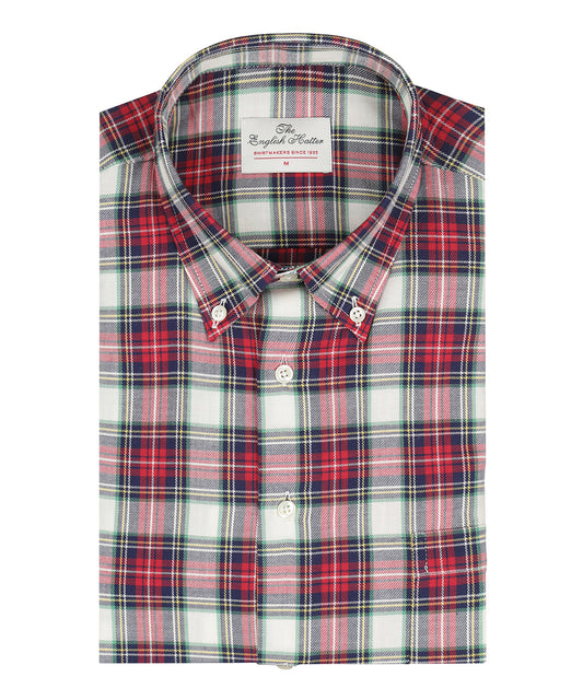 Shirt Button Down | Rood Navy Multi Ruit Groot