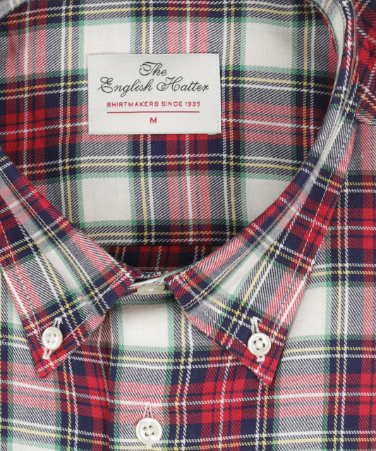 Shirt Button Down | Rood Navy Multi Ruit Groot