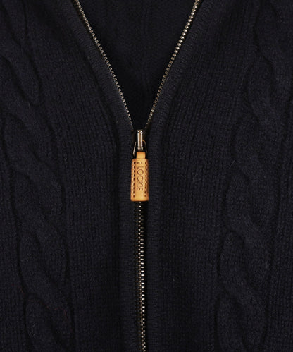 William Lockie Cable Cardigan with Zipper | Navy