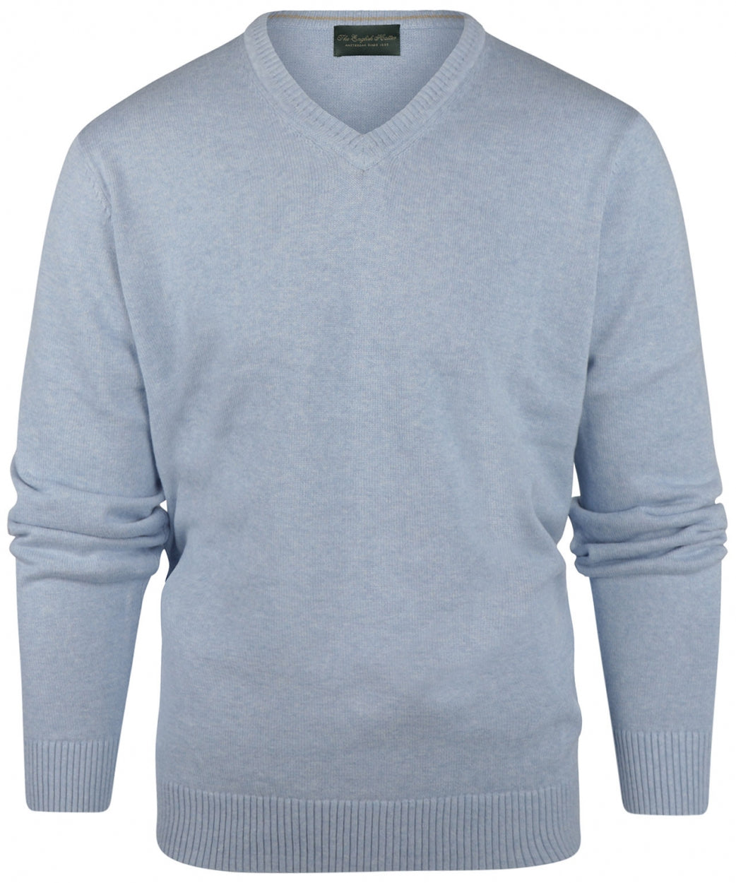 Katoen V-Hals Pullover | Licht Blauw Melange