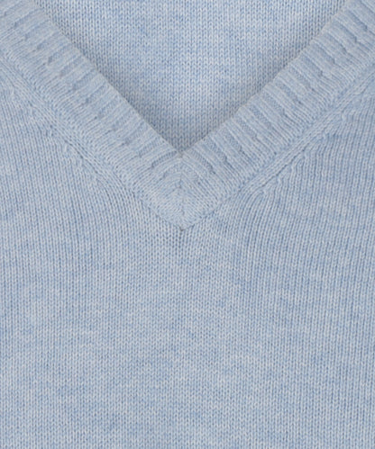 Katoen V-Hals Pullover | Licht Blauw Melange