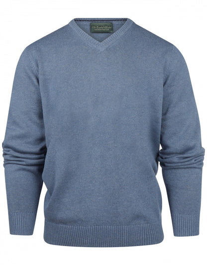 Katoen V-Hals Pullover | Staal Blauw