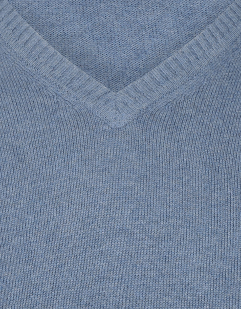 Katoen V-Hals Pullover | Staal Blauw