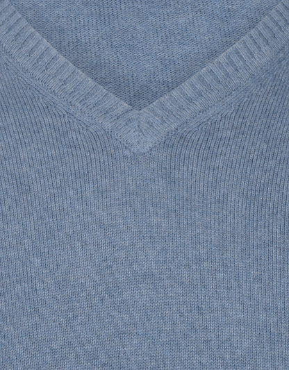 Katoen V-Hals Pullover | Staal Blauw