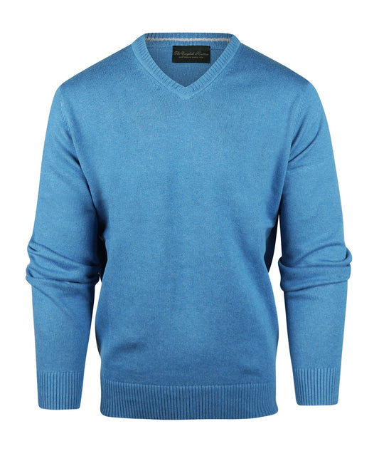 Katoen V-Hals Pullover | Ijs Blauw