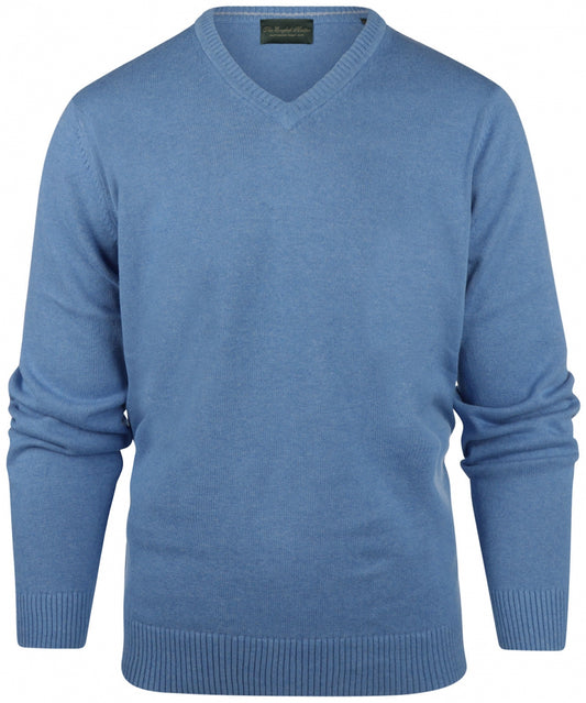 Katoen V-Hals Pullover | Midden Blauw
