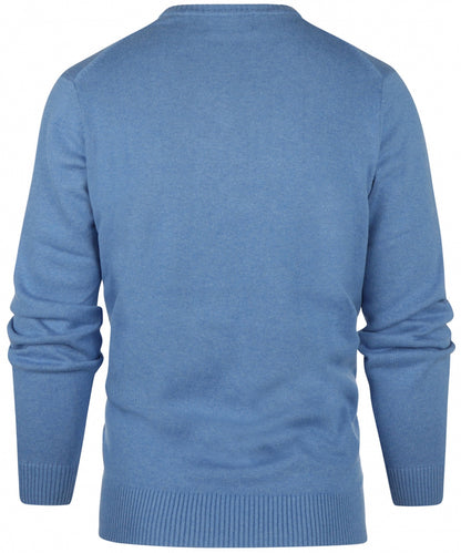 Katoen V-Hals Pullover | Midden Blauw