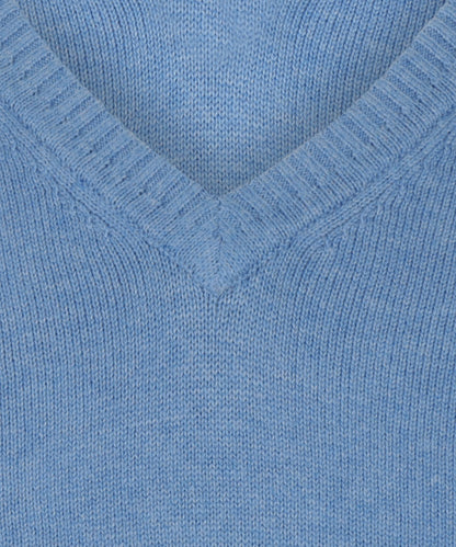 Katoen V-Hals Pullover | Midden Blauw