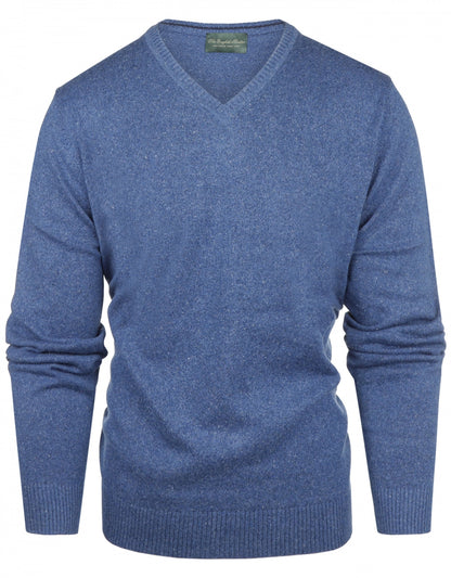 Katoen V-Hals Pullover | Blauw Melange