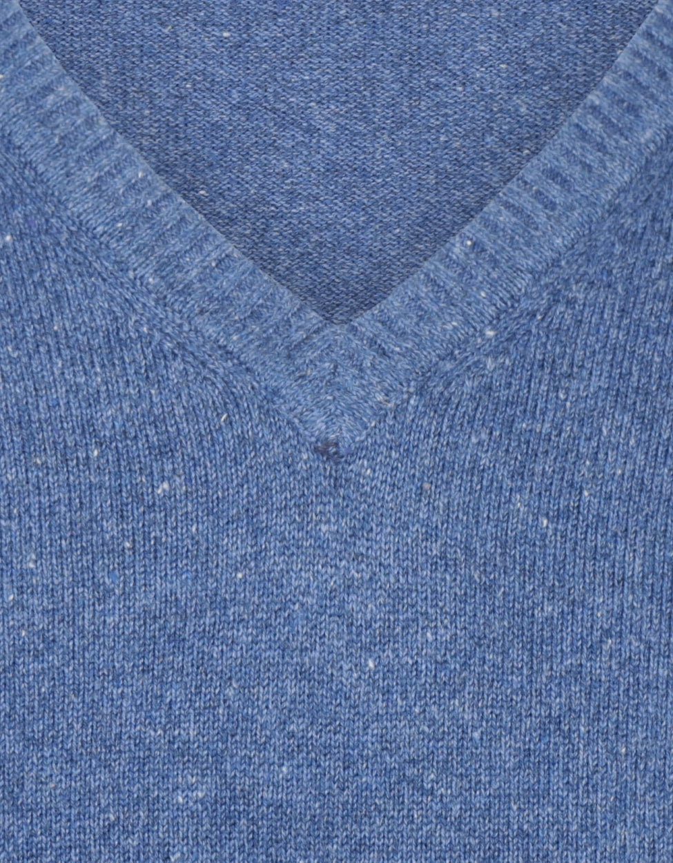 Katoen V-Hals Pullover | Blauw Melange