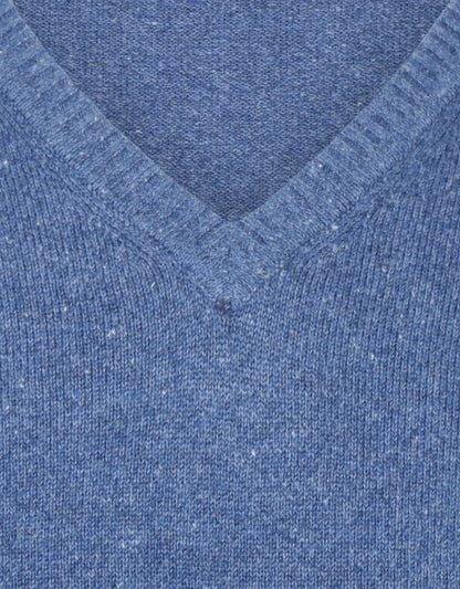 Katoen V-Hals Pullover | Blauw Melange