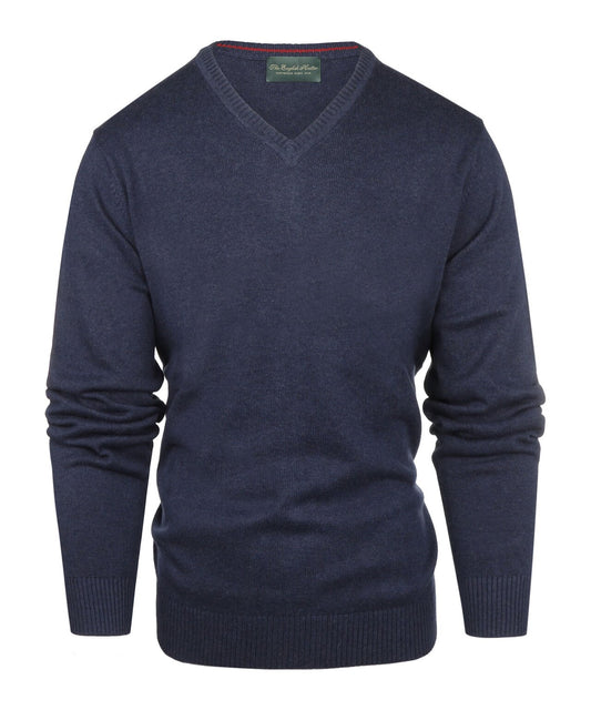 Katoen V-Hals Pullover | Navy Blauw