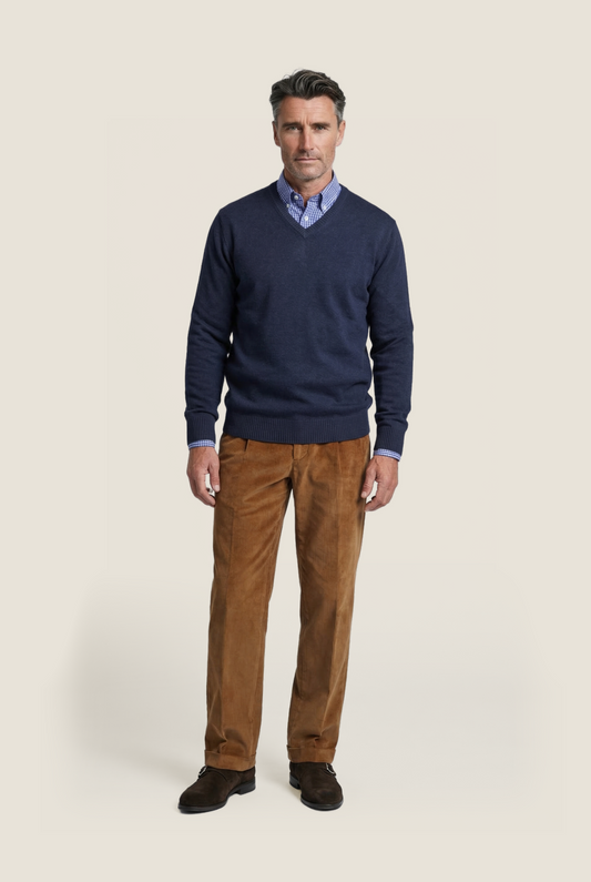 Katoen V-Hals Pullover | Navy Blauw