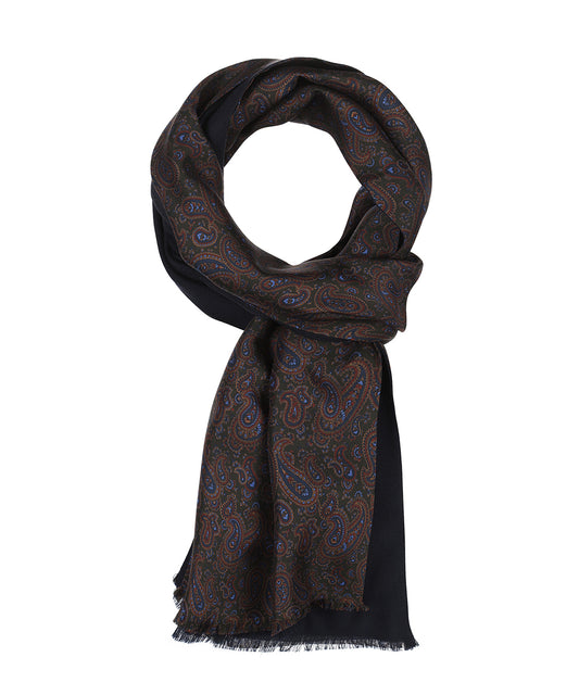 Sjaal Zijde/Wol | Groen Paisley Navy