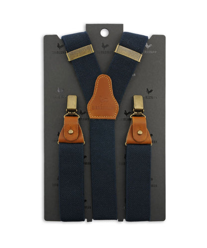 Luxuriöse Lederhosenträger mit Clips und Laschen | Marineblau