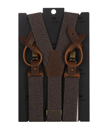 Luxury leather suspenders with clips and tabs | Brown
