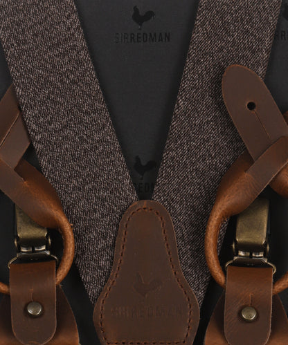 Luxury leather suspenders with clips and tabs | Brown