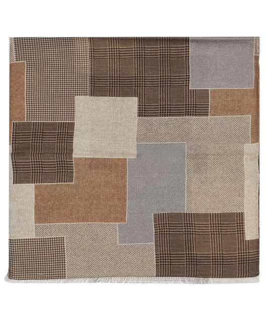 Sjaal Patchwork Wol | Beige Bruin
