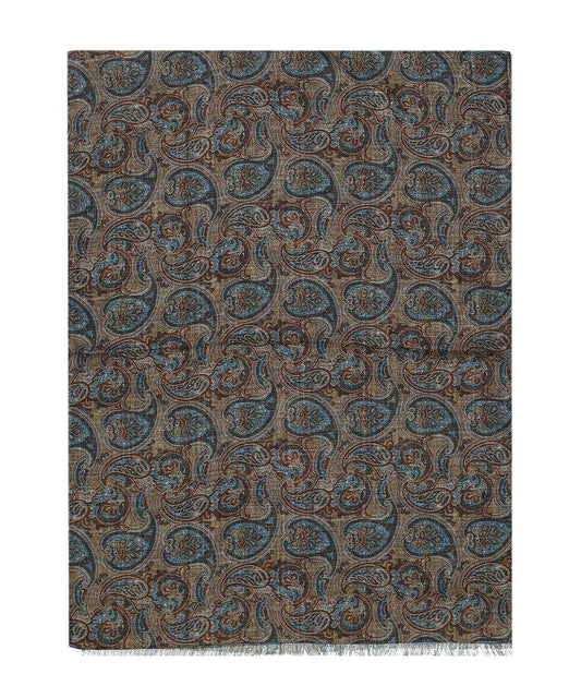 Sjaal 100%Wol | Bruin Blauw Paisley Ruit