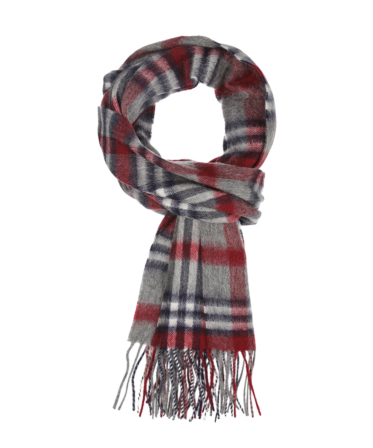 Sjaal Wol/Cashmere 30X190 | Grijs Bordeaux Multi