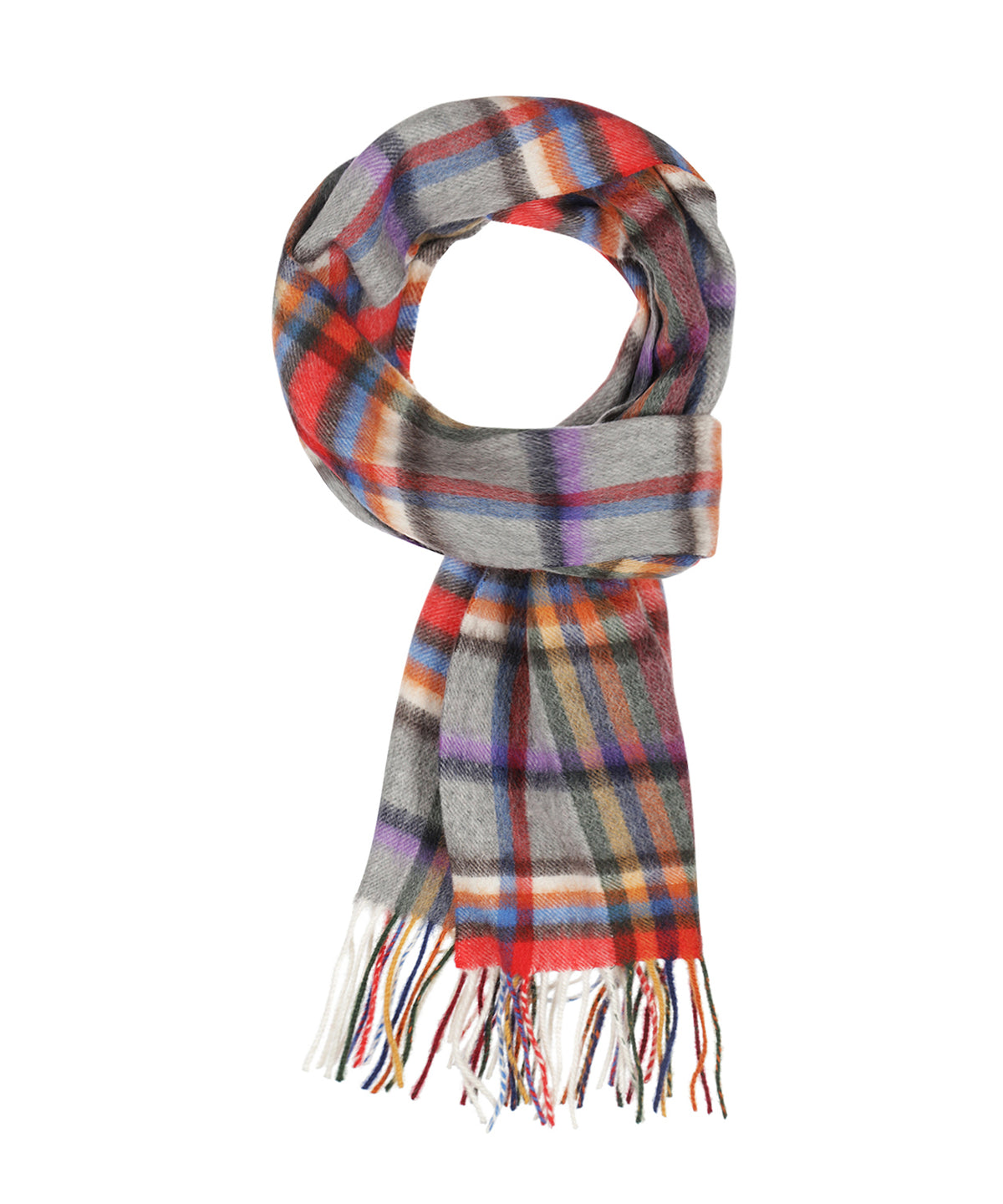 Sjaal Wol/Cashmere 30X190 | Grijs Rood Multi