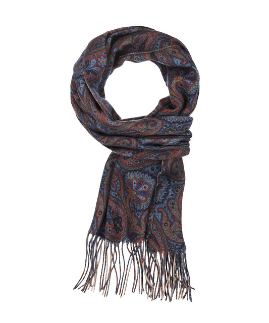 Sjaal Wol 30X180 cm | Navy Rood Paisley