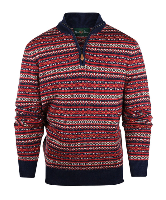 Fairisle Polo Pullover | Indigo Base/Red Design