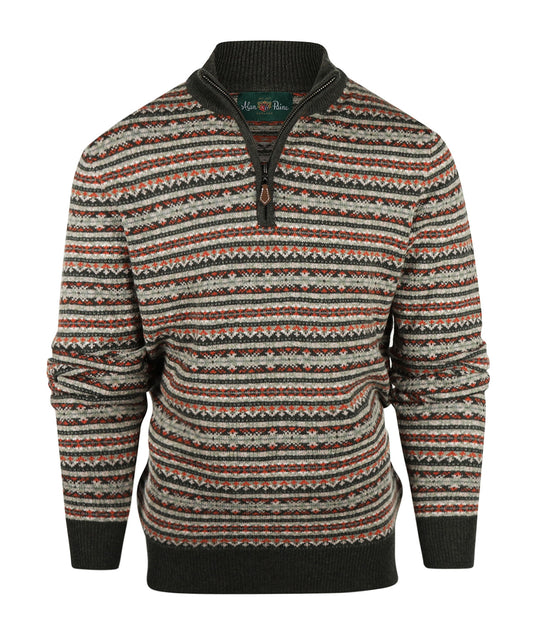 Fairisle Polo Pullover | Seaweed Base/Oranje Design