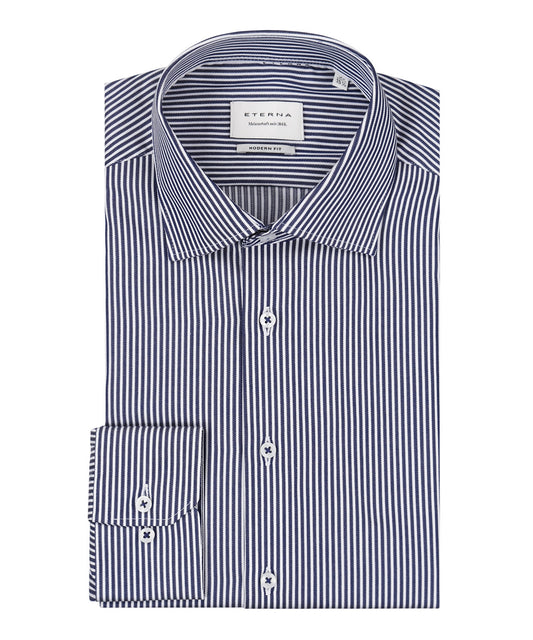 Shirt Katoen | Navy/Wit mini streep