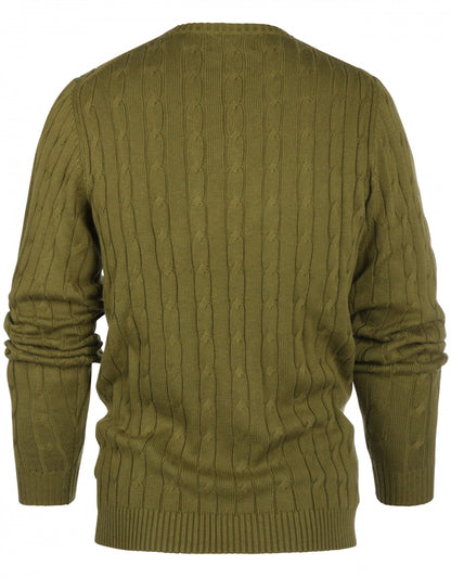 Zopfstrickpullover aus Baumwolle/Kaschmir mit Rundhalsausschnitt | Grün