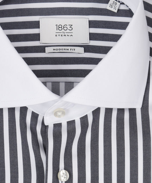 Shirt katoen | Navy streep  Wit Boord