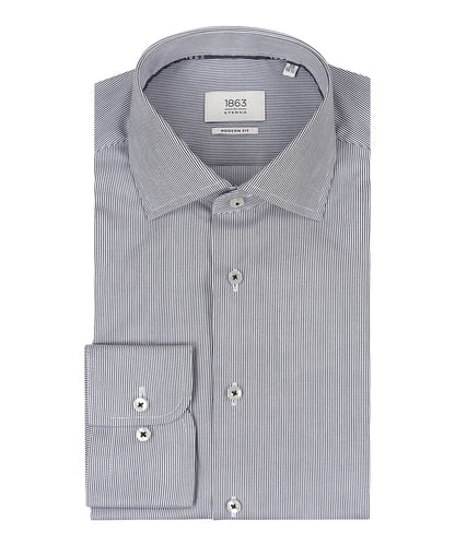 Shirt katoen | Navy/Wit micro streep