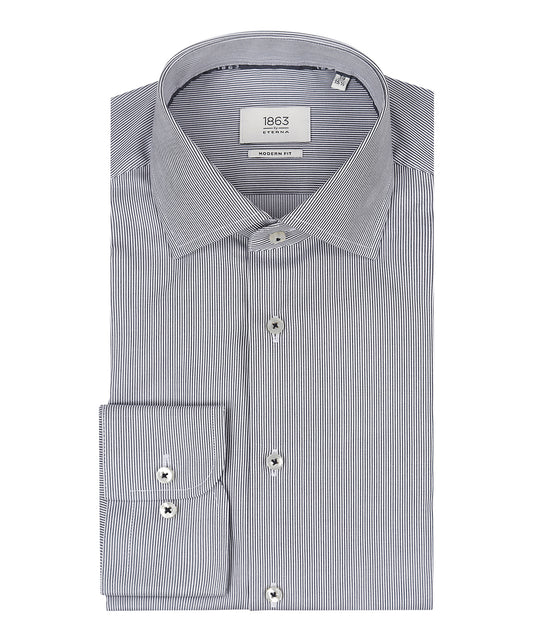 Shirt katoen | Navy/Wit micro streep