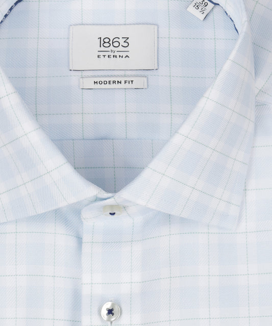 Shirt katoen | Combi ruit Lichtblauw/Wit