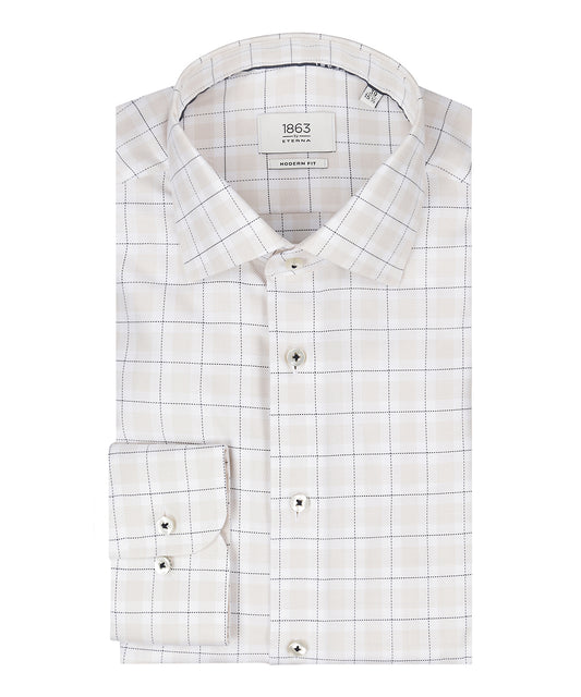 Shirt katoen | Combi ruit Beige/Wit