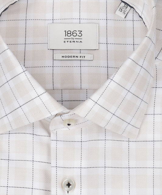 Shirt katoen | Combi ruit Beige/Wit