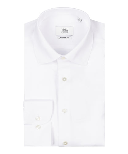 Striped shirt with a semi-spread collar | White