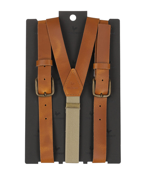 Leren 2-in-1 bretels met clips en patten | Bruin