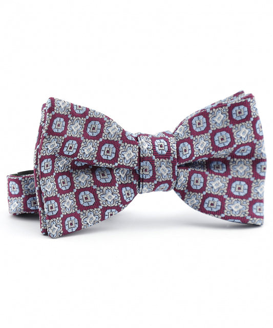 Strik zijde | Bordeaux Licht Blauw Print
