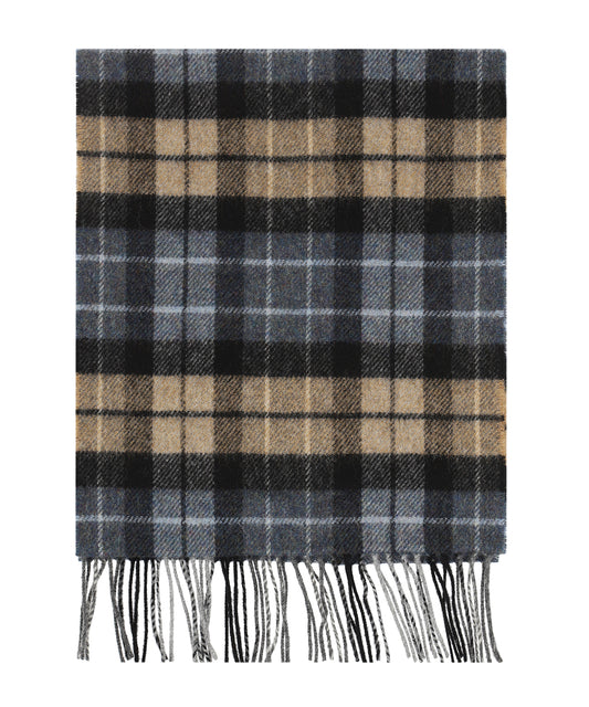 Lambswool Scarf | Denim Blue Beige Charcoal Plaid