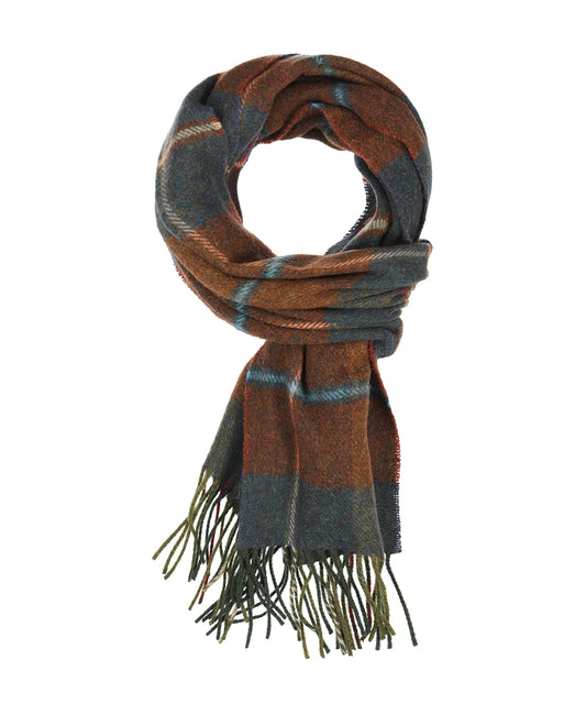 Geruite Lamswollen Sjaal | Rust Brown Blue Red Plaid