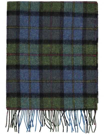Checked Lambswool Scarf | Denim Green Tartan