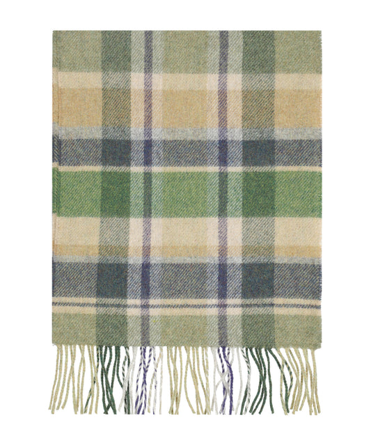 Lambswool Scarf | Green Beige Navy Plaid