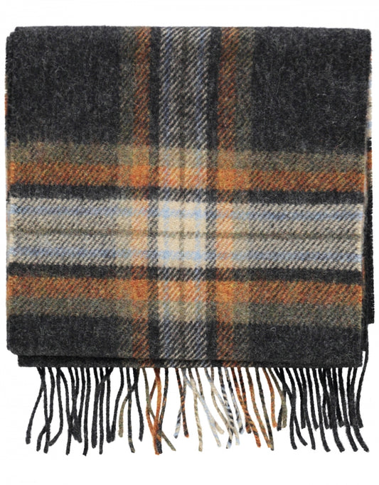 Lange Lamswollen ruit sjaal | Charcoal Beige Rust Plaid