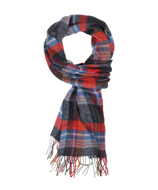 Lambswool Scarf Long | Navy Red Blue Wine Plaid