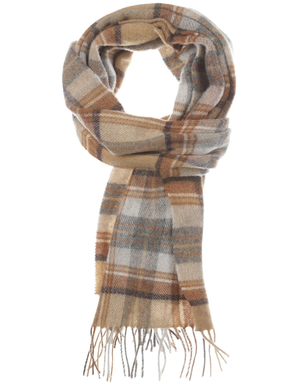 Lambswool Scarf Long | Silver Beige Grey Plaid